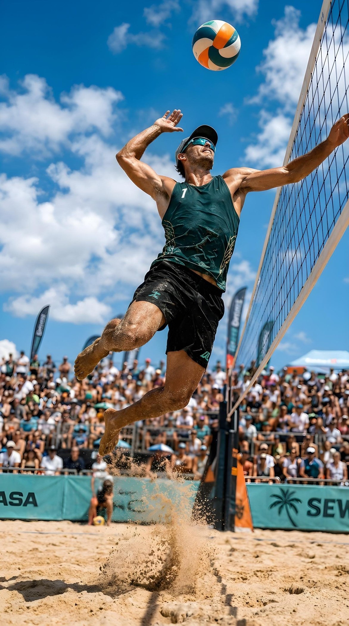 Beach volleyball spike at the Maraleina Beach Volleyball Masters
